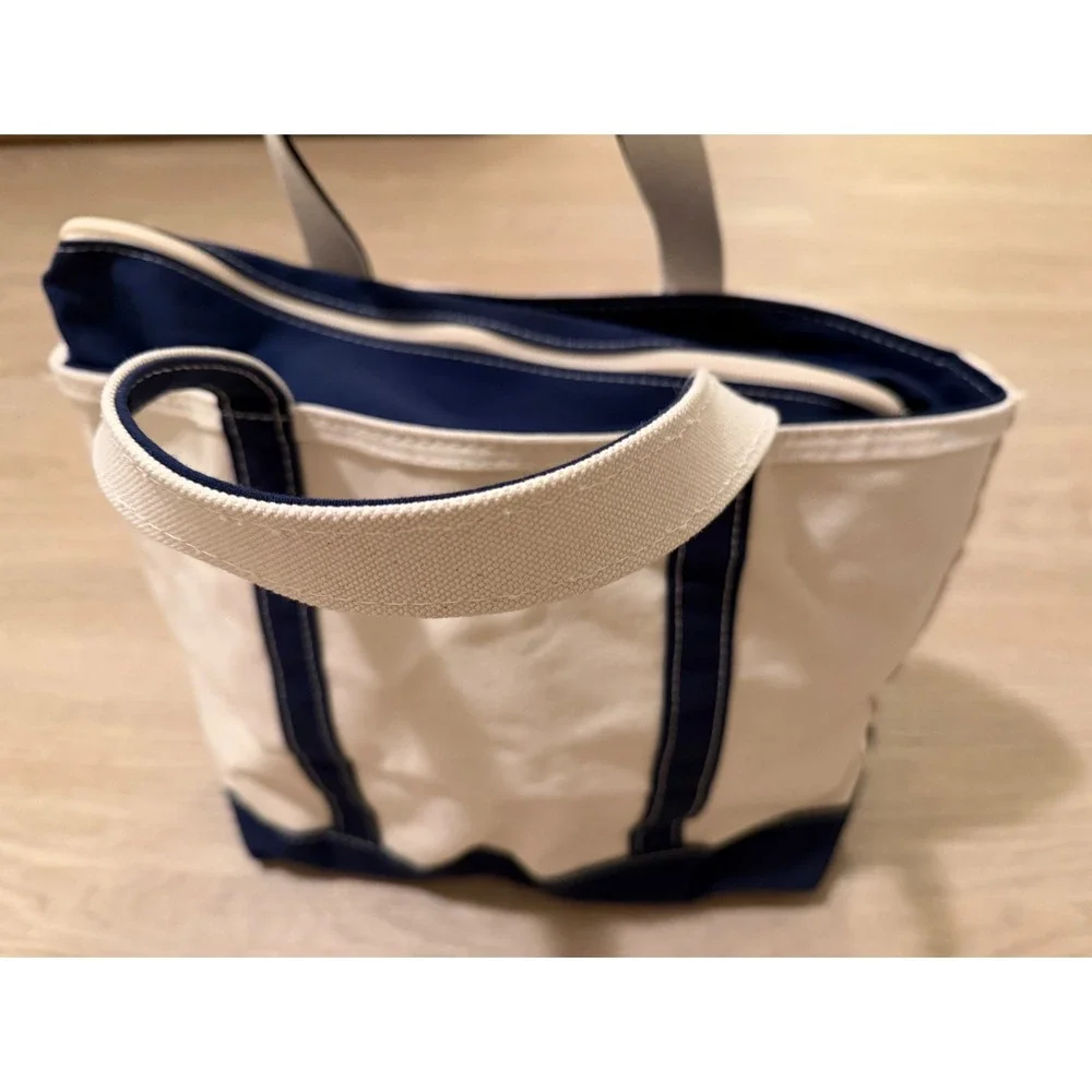 L.L.Bean Boat and Tote Canvas Cream Navy Zip Top Monogrammed Christina Preppy